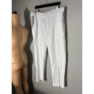 Silversilk linen/cotton men’s white pants embroidered pockets sz 38-30